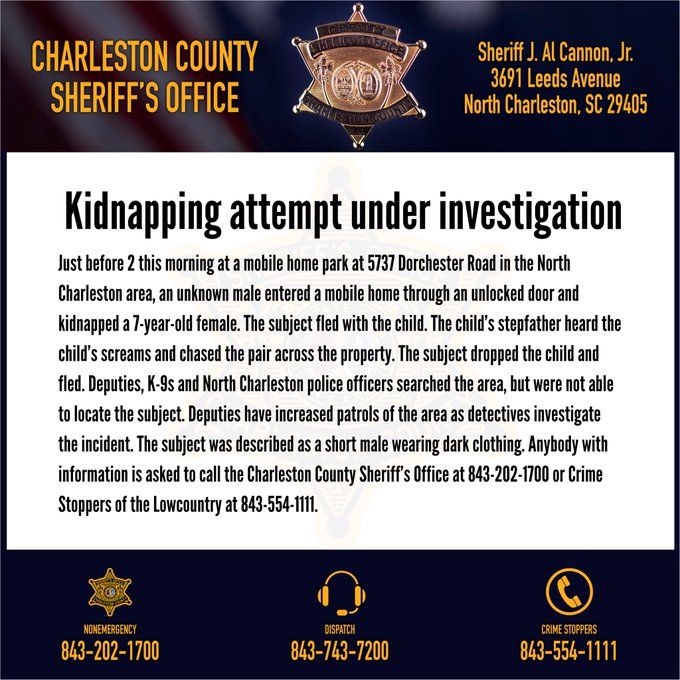 A notice from the Charleston County Sheriff's Office in South Carolina A notice from the Charleston County Sheriff's Office in South Carolina