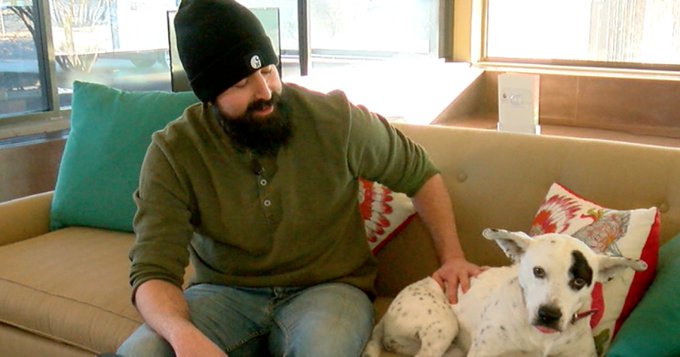 Derek Giulin and his pet dog Lucille at home in Denver Derek Giulin and his pet dog Lucille at home in Denver