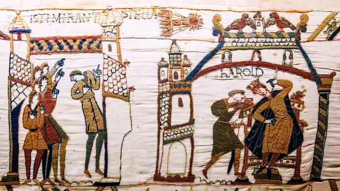 Halley's Comet in 1066 as depicted in the Bayeux Tapestry.