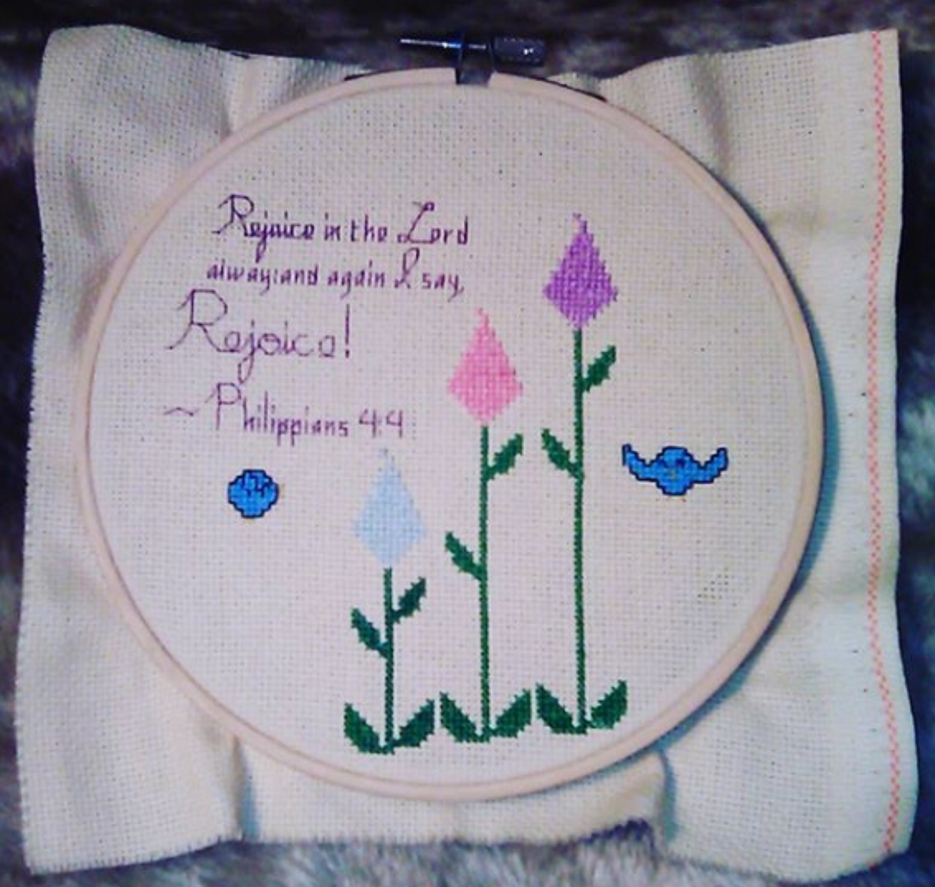 Photo I took of my latest finished cross stitch Photo I took of my latest finished cross stitch