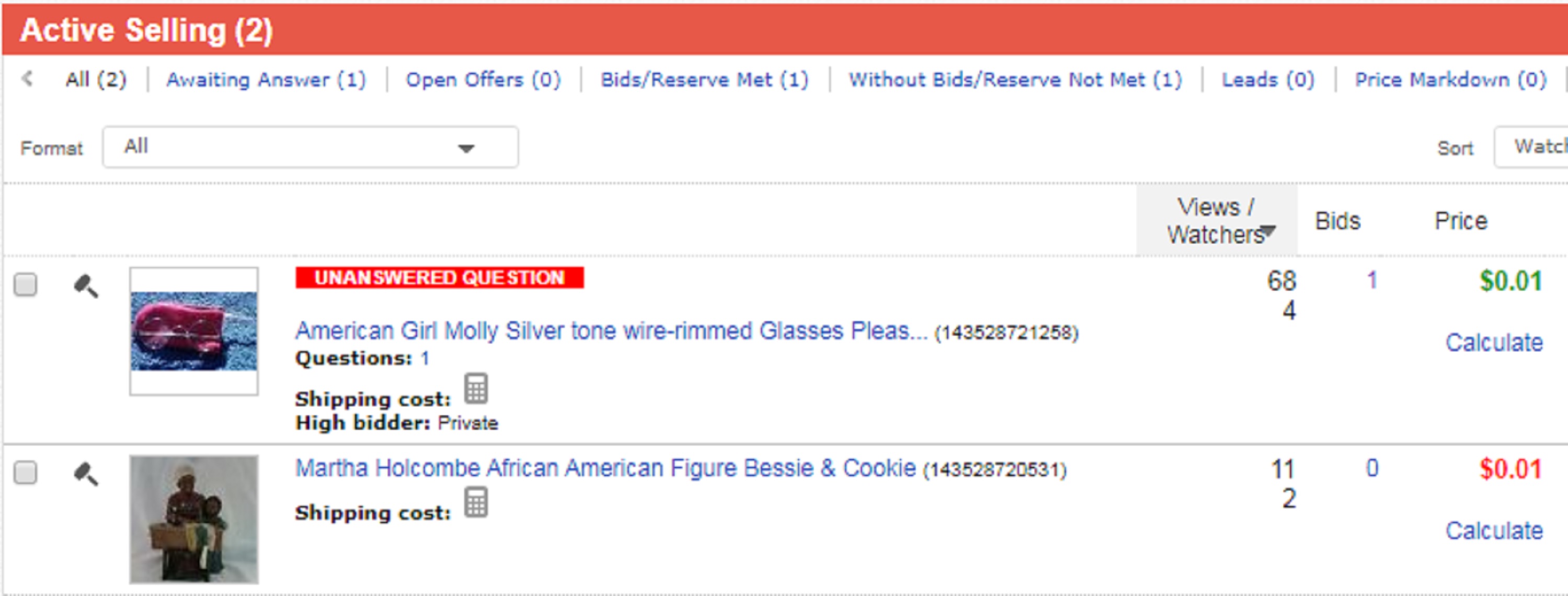 Screencap of my eBay auctions 11 pm Screencap of my eBay auctions 11 pm