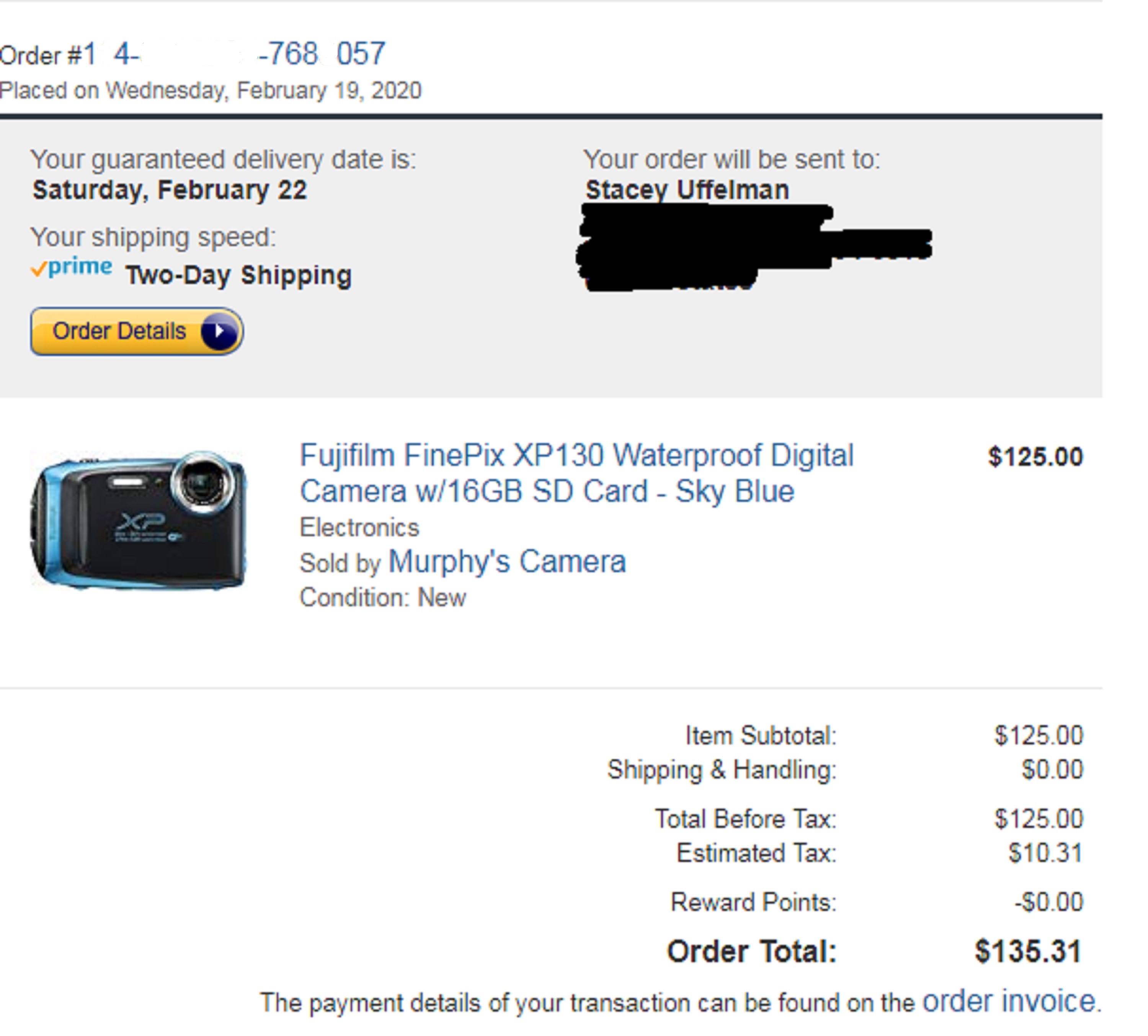 screencap I took of my invoice for my new camera screencap I took of my invoice for my new camera