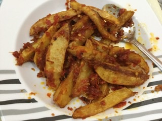 Potatoes in chilli. Photo is my own