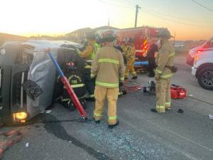 Manteca California firefighters at an accident scene Manteca California firefighters at an accident scene