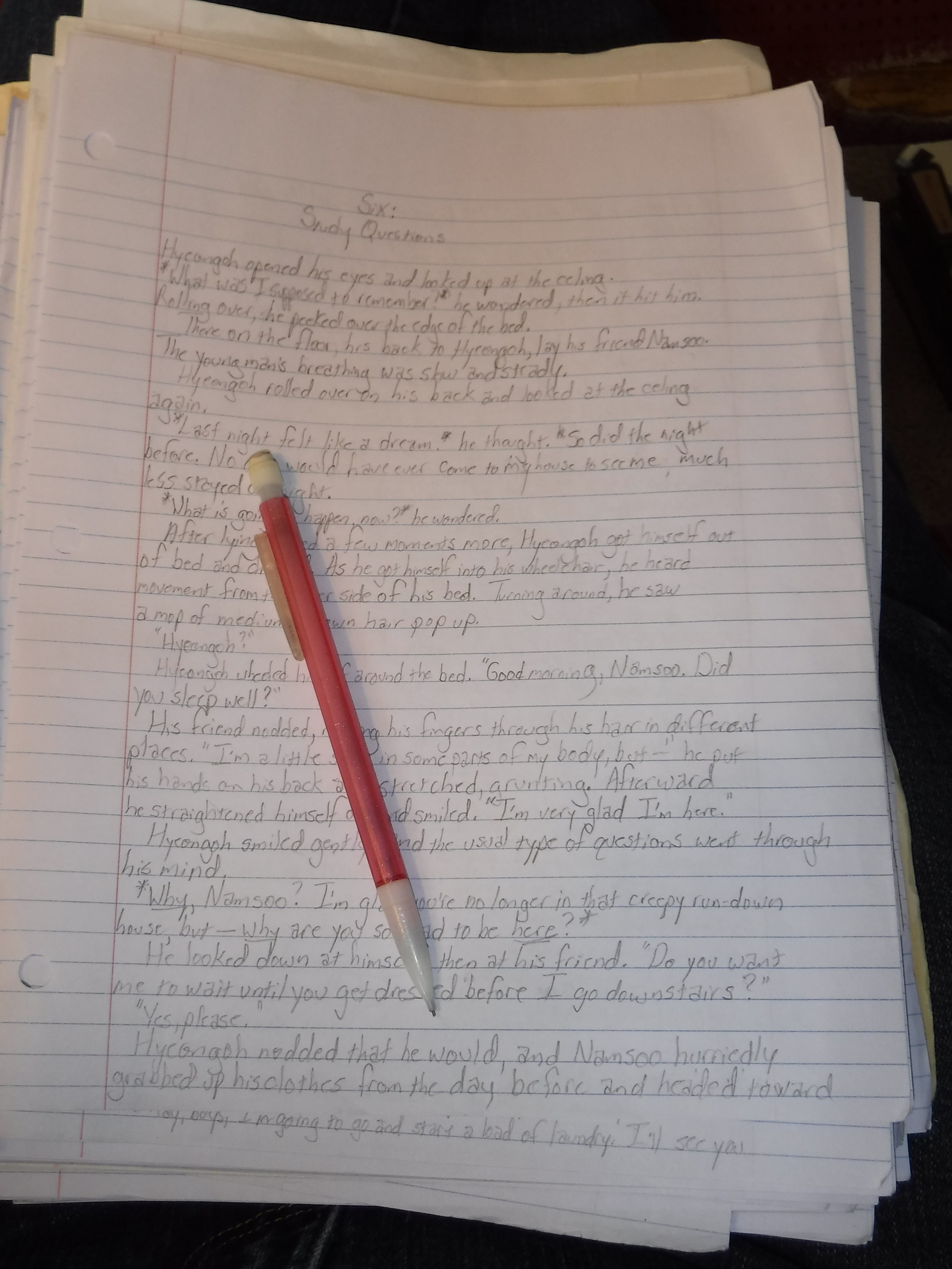 Photo I took of the first page of chapter six of the story I'm writing. Photo I took of the first page of chapter six of the story I'm writing.