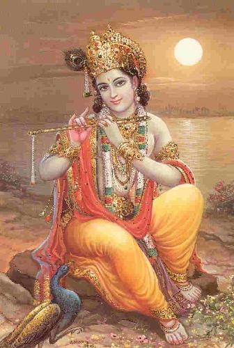 Yamuna Tire - Lord Krishna on the banks of Yamuna river playing His flute.