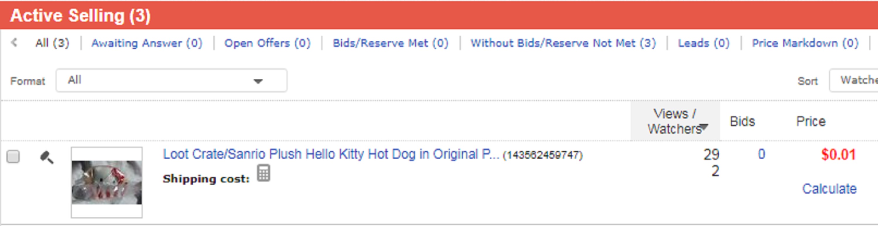 Screencap I took of the auction I have on eBay with two watchers Screencap I took of the auction I have on eBay with two watchers