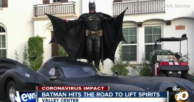 Chris Banner as Batman cheermg up citizens in California Chris Banner as Batman cheermg up citizens in California