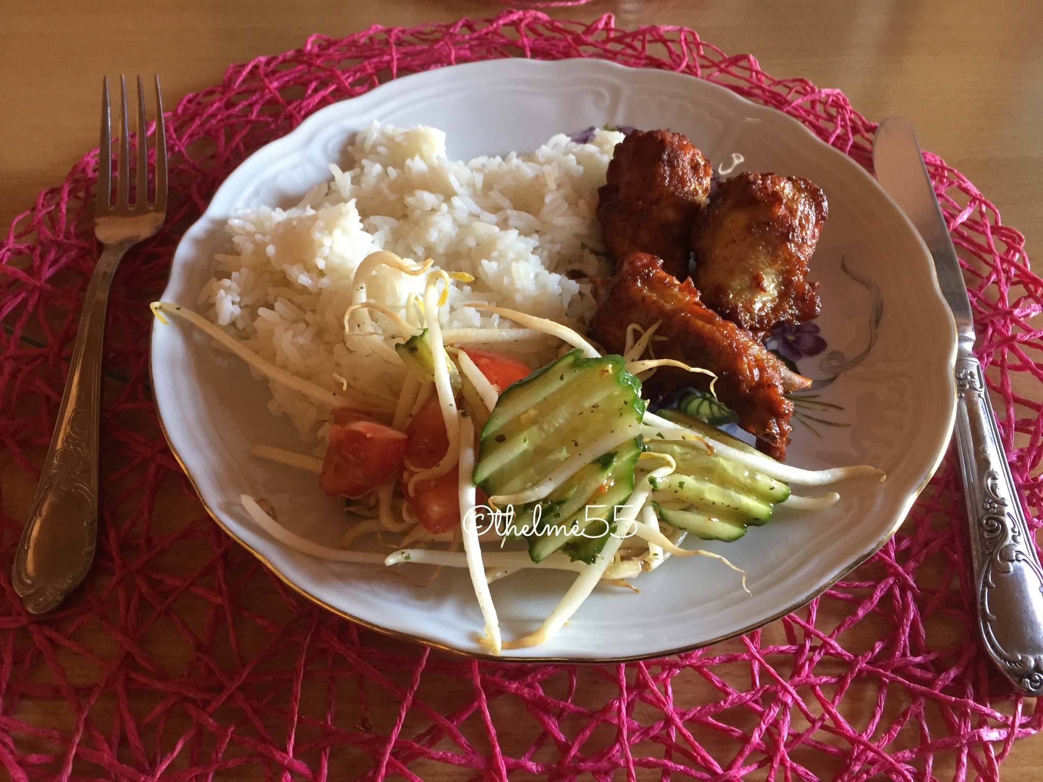 Chicken, rice and salad meal Chicken, rice and salad meal