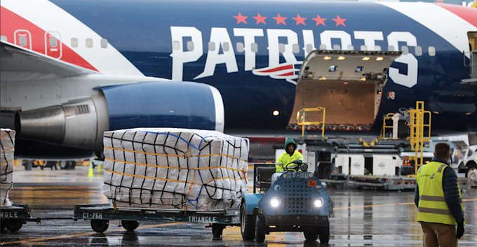 New England Partiots Super Bowl airplane in her role of savior