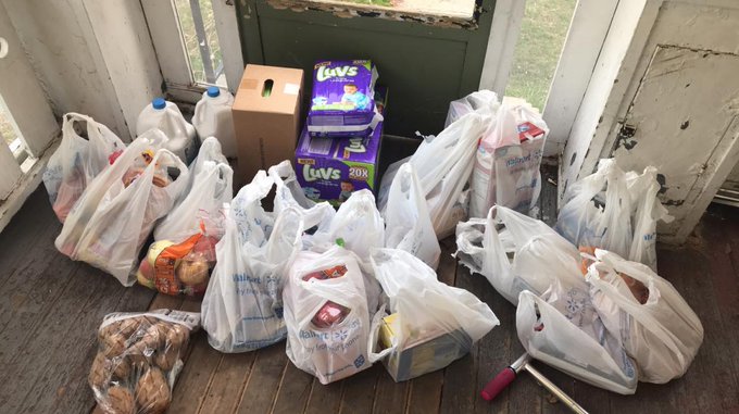 Groceries at the front porch of Christine Marie Groceries at the front porch of Christine Marie