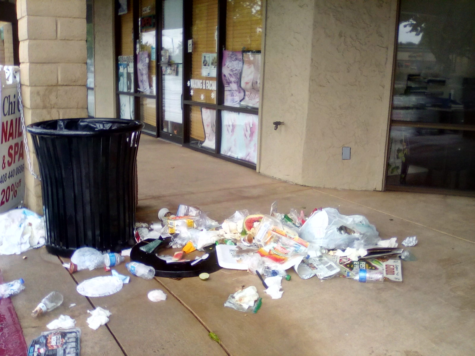 Trash, not funny, garbage, upended, trash can Trash, not funny, garbage, upended, trash can
