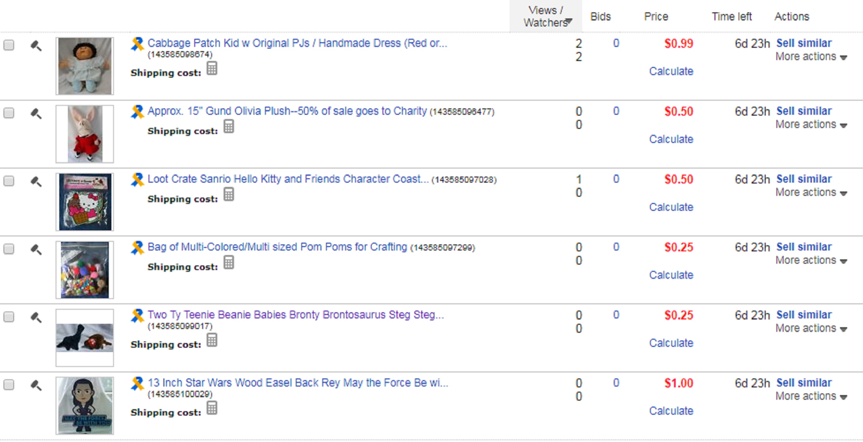Screen cap of my charity ebay auctions Screen cap of my charity ebay auctions