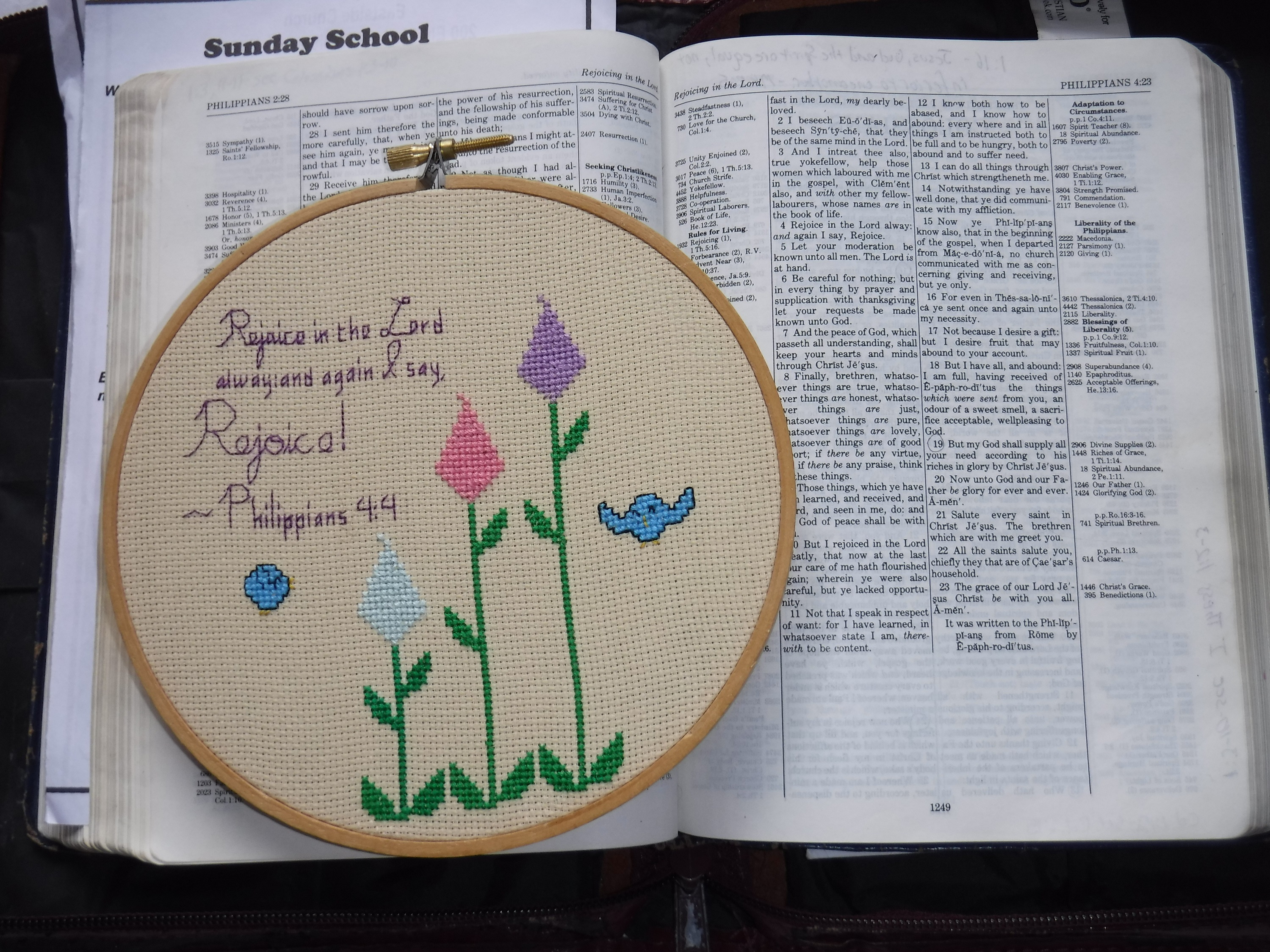 Photo I took of the finished Counted Cross stitch on my Bible Photo I took of the finished Counted Cross stitch on my Bible