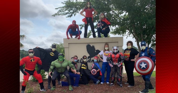 Employees at a facility dressed up as their favorite superheroes in Louisiana Employees at a facility dressed up as their favorite superheroes in Louisiana