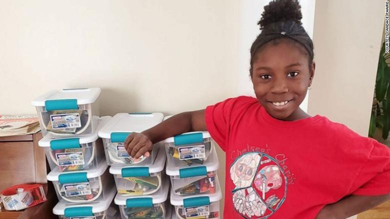 10 year old Chelsea Phaire with her art supply collection