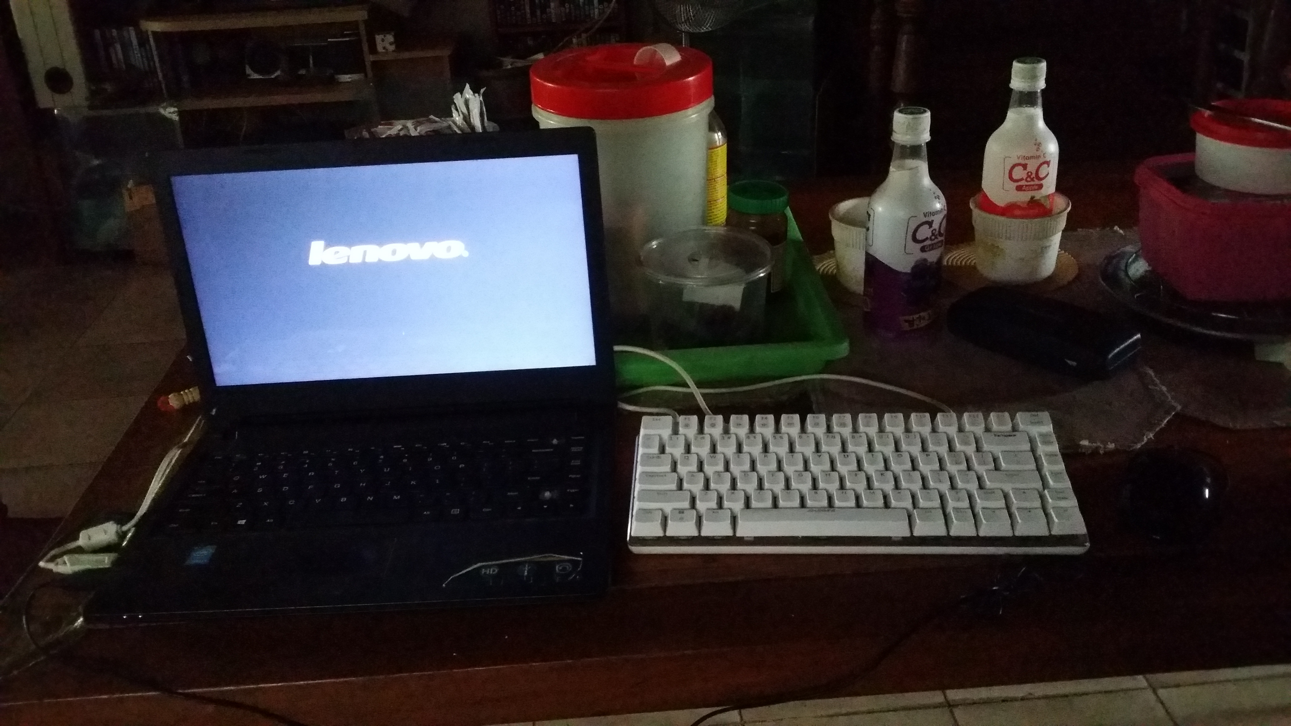 the latop,the keyboard,and the TV the latop,the keyboard,and the TV