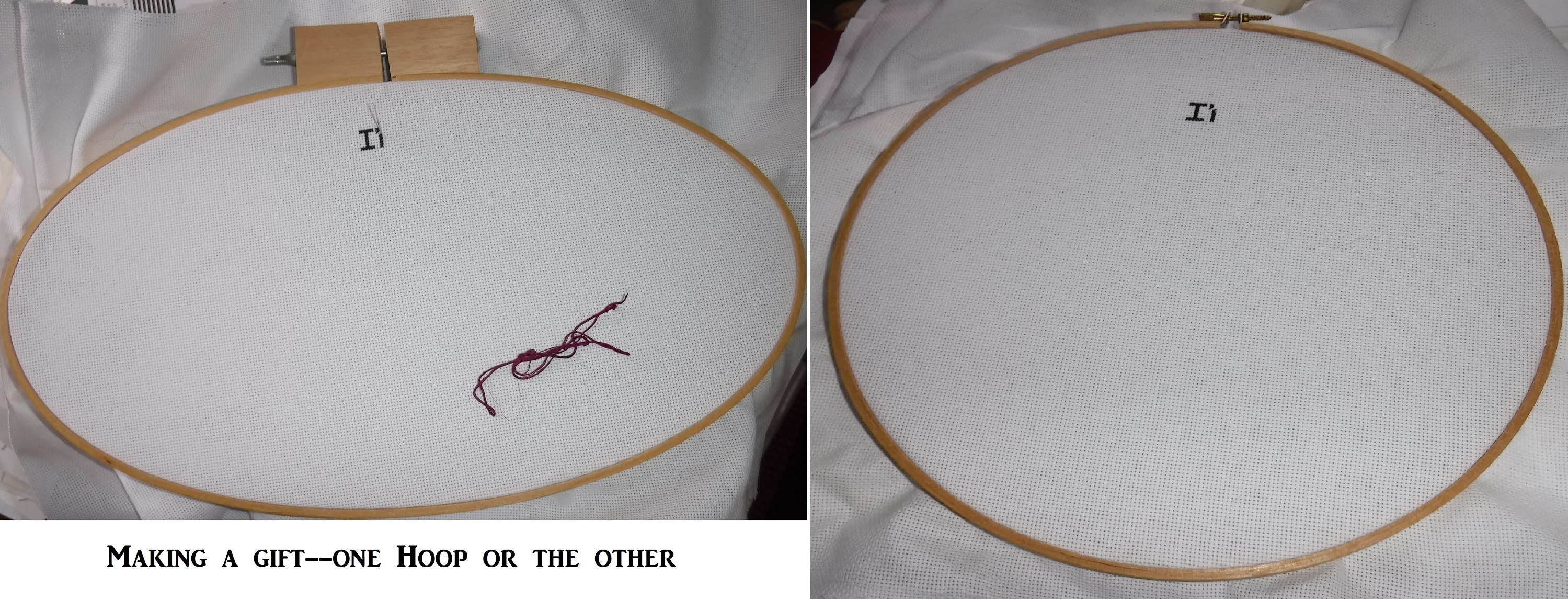 Photo I took of the start of my project in two different hoops Photo I took of the start of my project in two different hoops