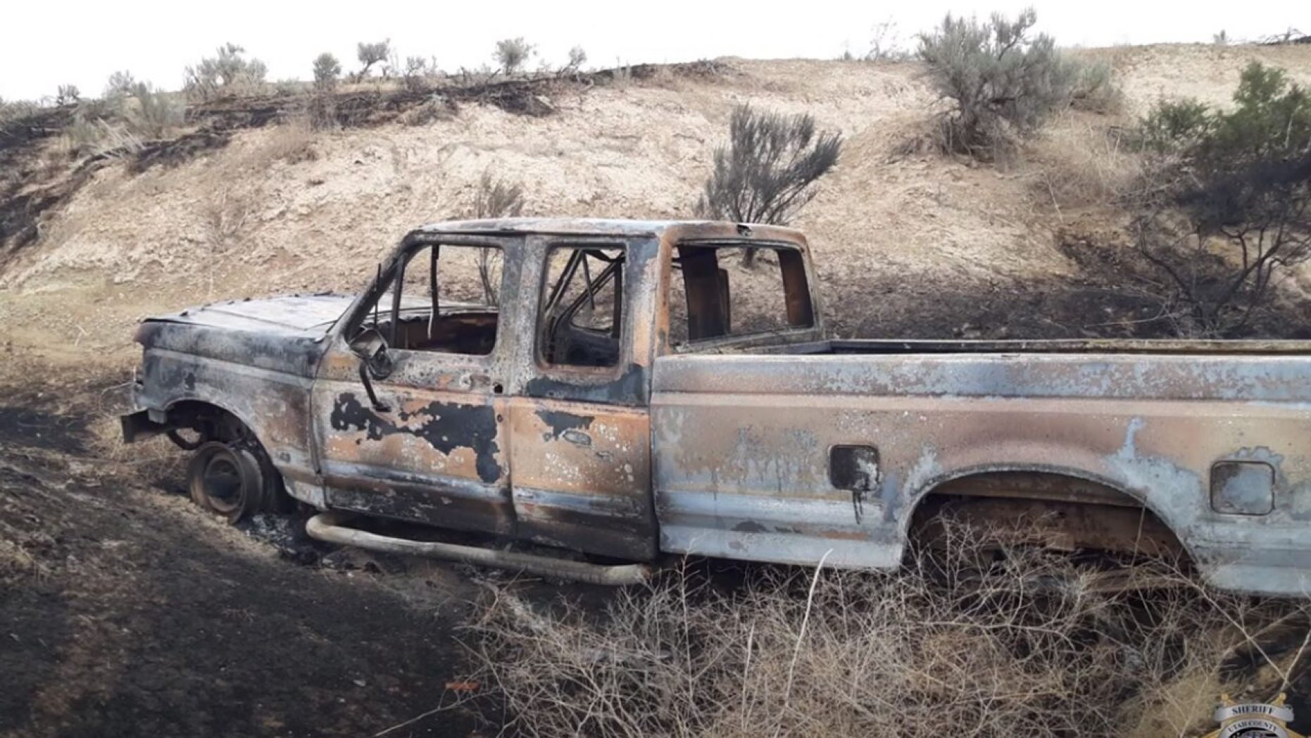Burned out truck in Utah during a wildfire Burned out truck in Utah during a wildfire