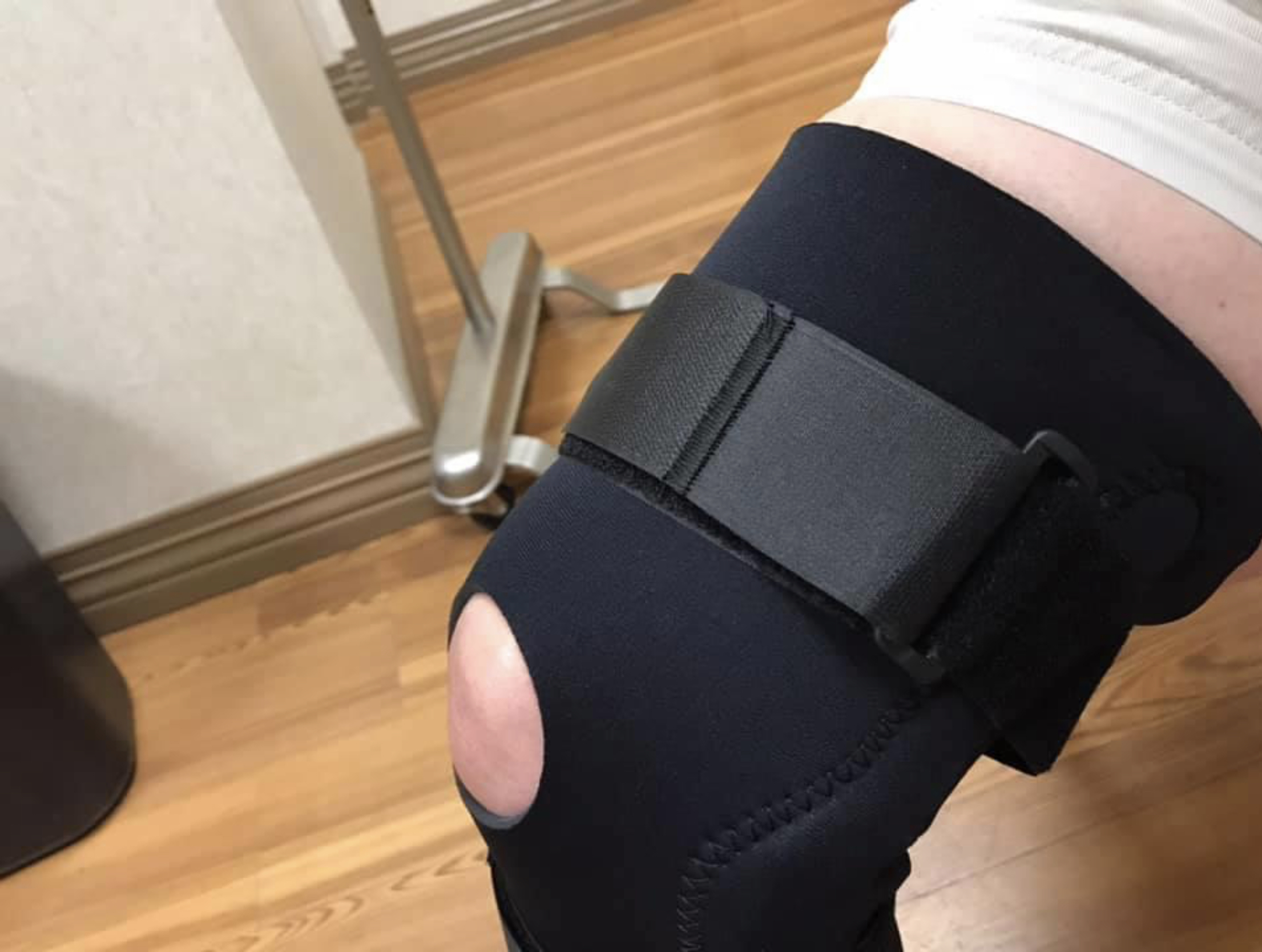 Knee brace. Photo taken by and the property of FourWalls. Knee brace. Photo taken by and the property of FourWalls.
