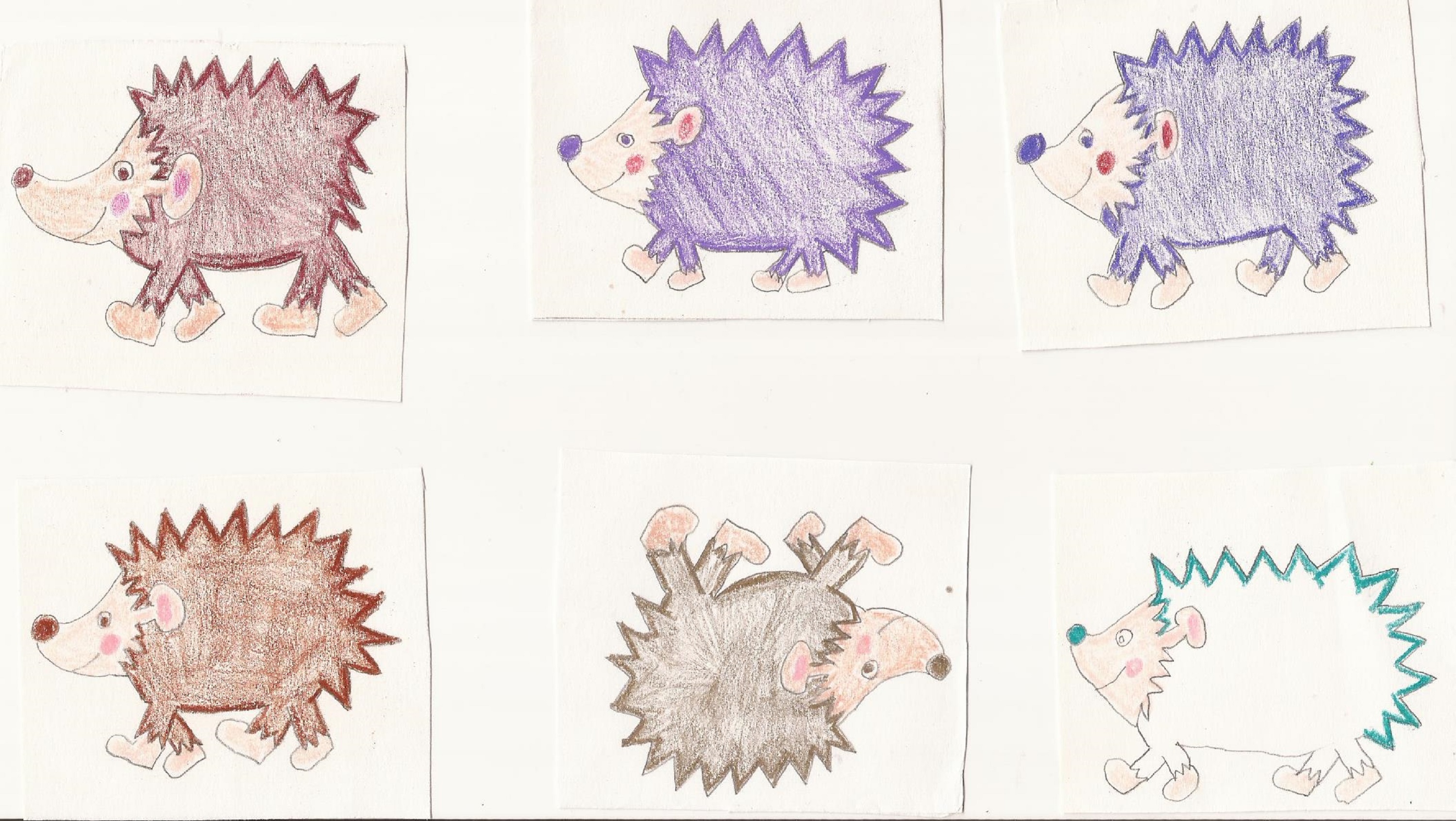 Scan of the Hedgehog cards that I drew and mostly colored this evening.