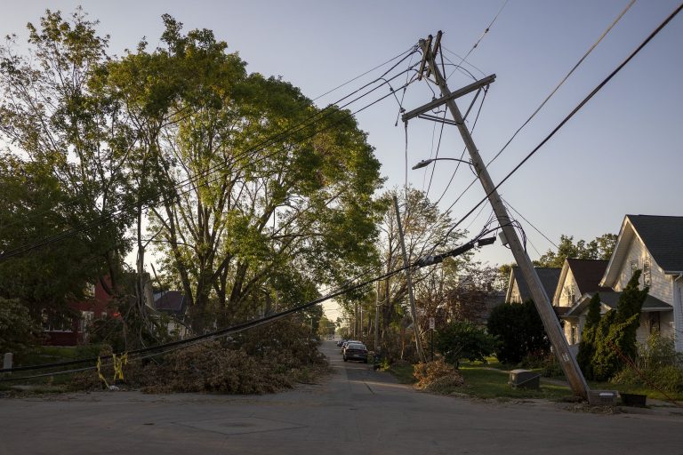 The view of Des Moines Iowa after a weather disaster 
