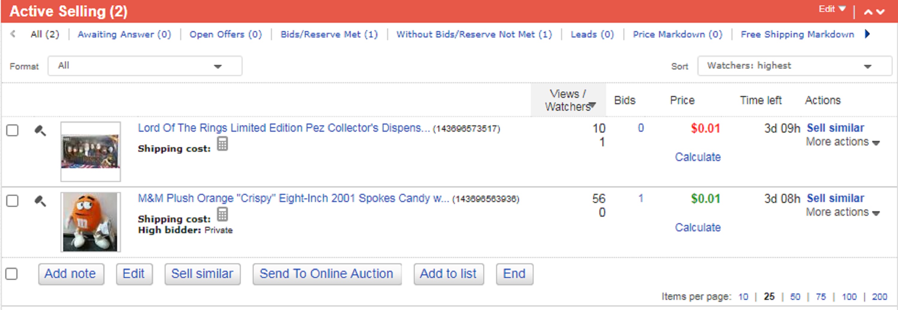Screencap I took of my eBay auctions Screencap I took of my eBay auctions