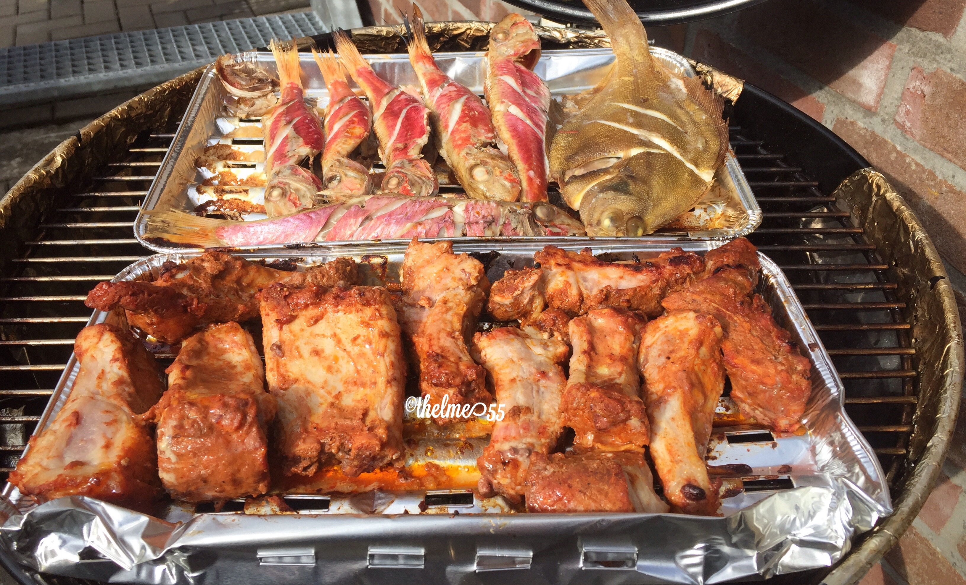 BBQ spareribs and fishes BBQ spareribs and fishes