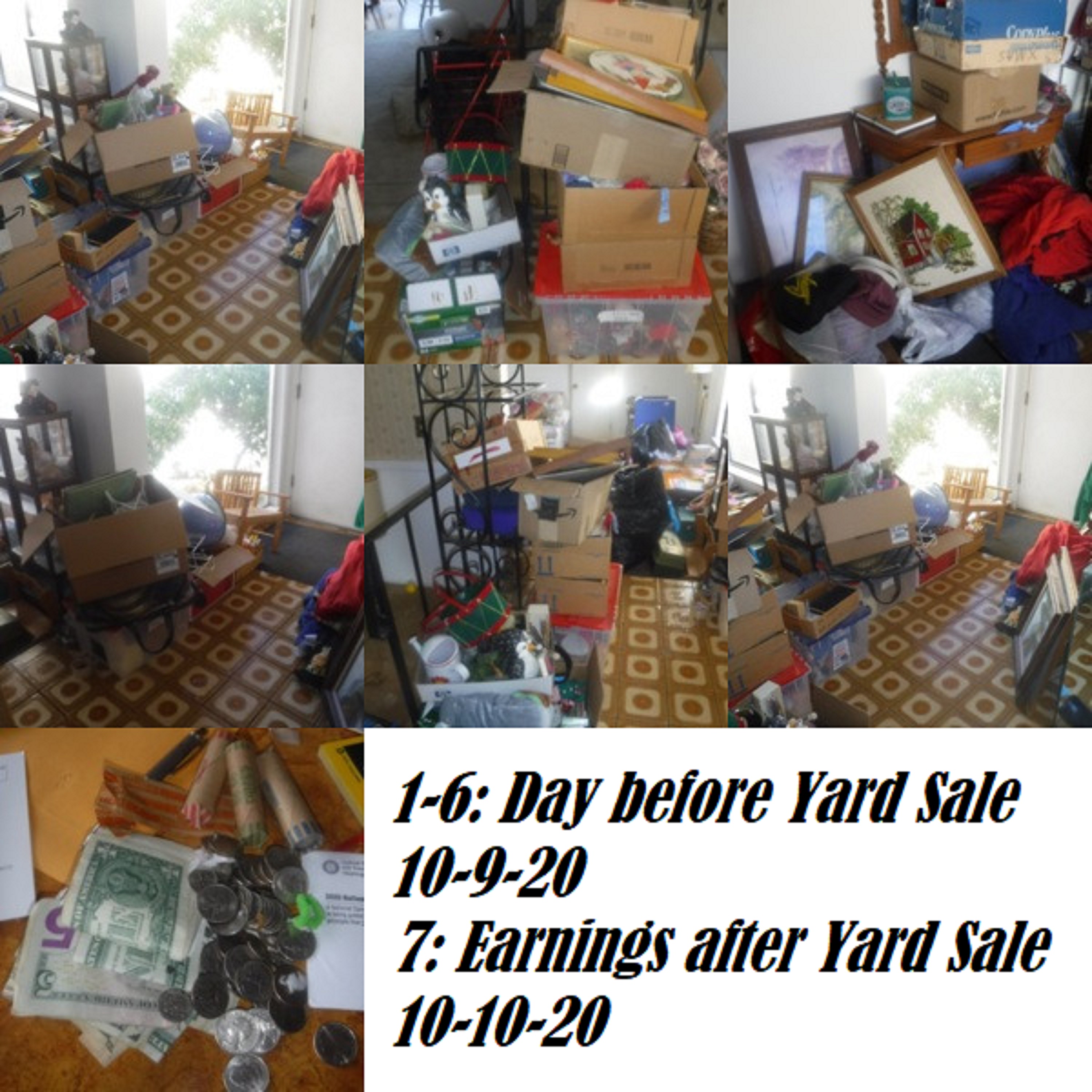 Collage made with 6 photos I took day before Yard Sale and 1 after Collage made with 6 photos I took day before Yard Sale and 1 after