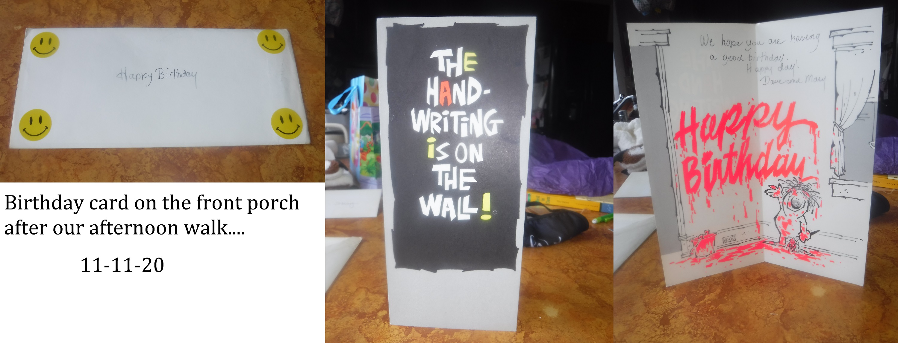Photos I took of a birthday card from the neighbor