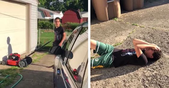 Ethan Reynolds reacts to having his new lawnmower as his holiday present