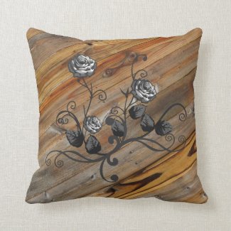 Rustic Elegance Wood and Roses Pillow at Zazzle