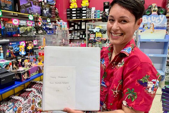 A happy customer at a toy store in Australia