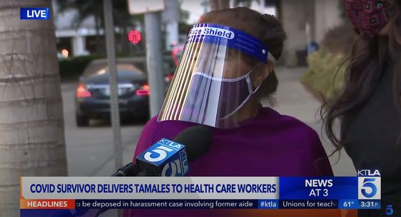 Los Angeles resident Margarita Montanez gives away tamales to hospital workers Los Angeles resident Margarita Montanez gives away tamales to hospital workers