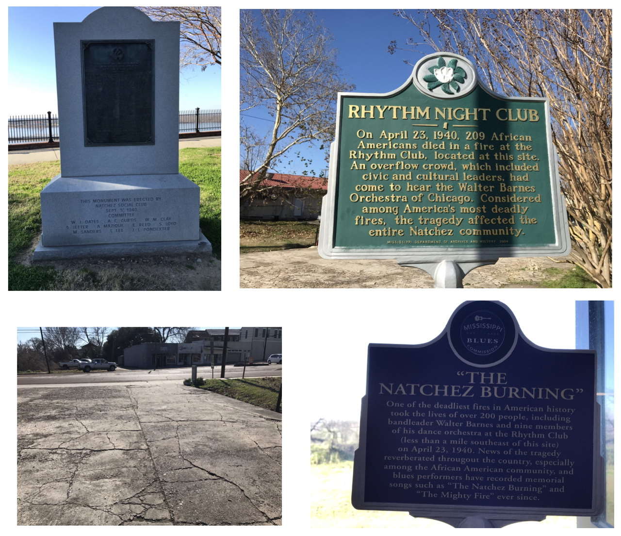 Photos from the trip to Natchez to remember the victims of the Rhythm Club fire in 1940. Photos taken by and the property of FourWalls. Photos from the trip to Natchez to remember the victims of the Rhythm Club fire in 1940. Photos taken by and the property of FourWalls.