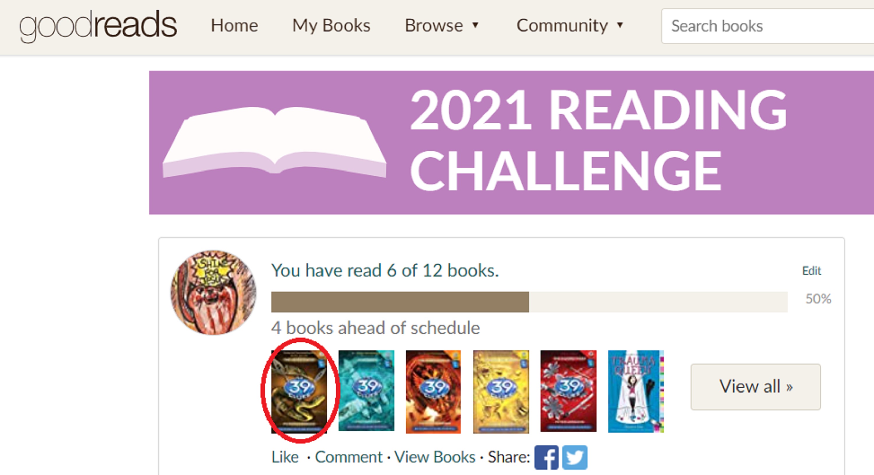 Screencap I took of my GoodReads page. Screencap I took of my GoodReads page.