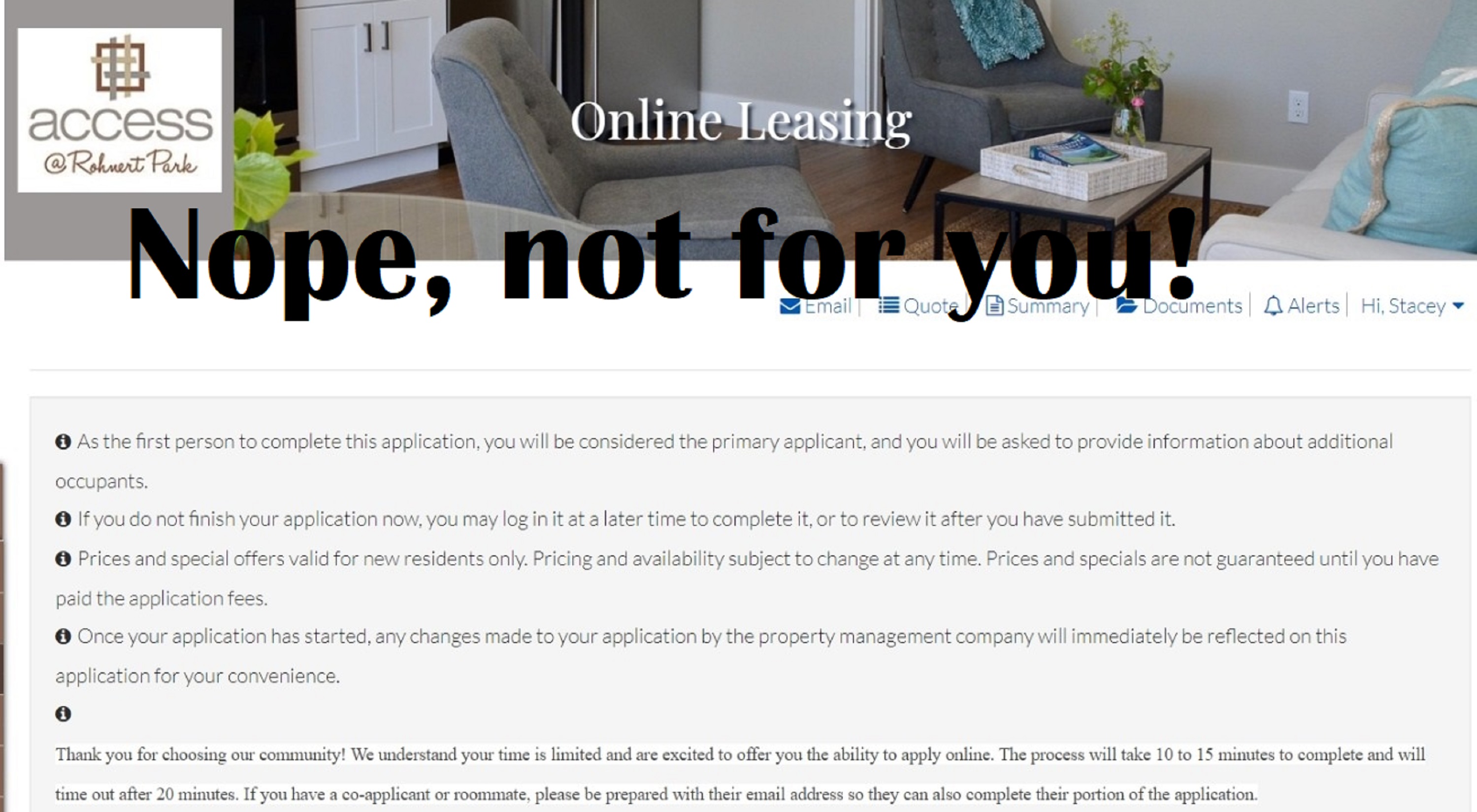 Screencap of the page I did my application on Screencap of the page I did my application on