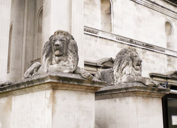 Lions at the entrance to the Fitzwilliam Museaum, Cambridge