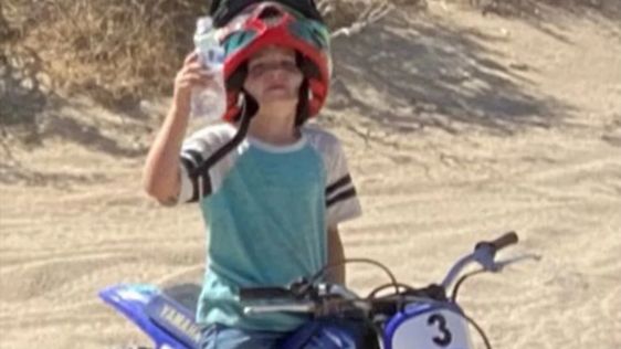 Five year old boy Otto Dahl on his dirt bike in the Mojave Desert Five year old boy Otto Dahl on his dirt bike in the Mojave Desert