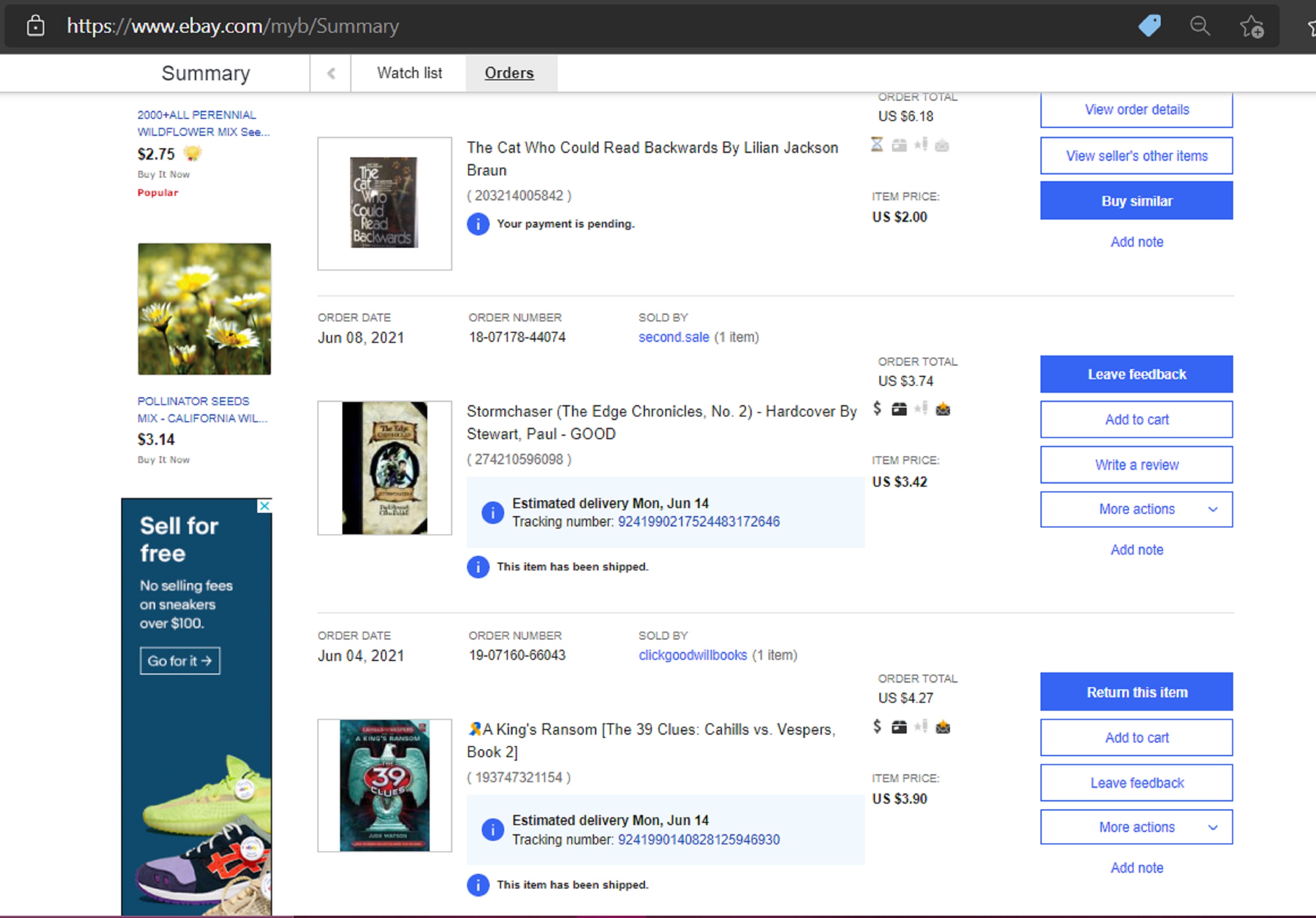 Screencap of the books that I bought on eBay, two of which are coming today. Screencap of the books that I bought on eBay, two of which are coming today.
