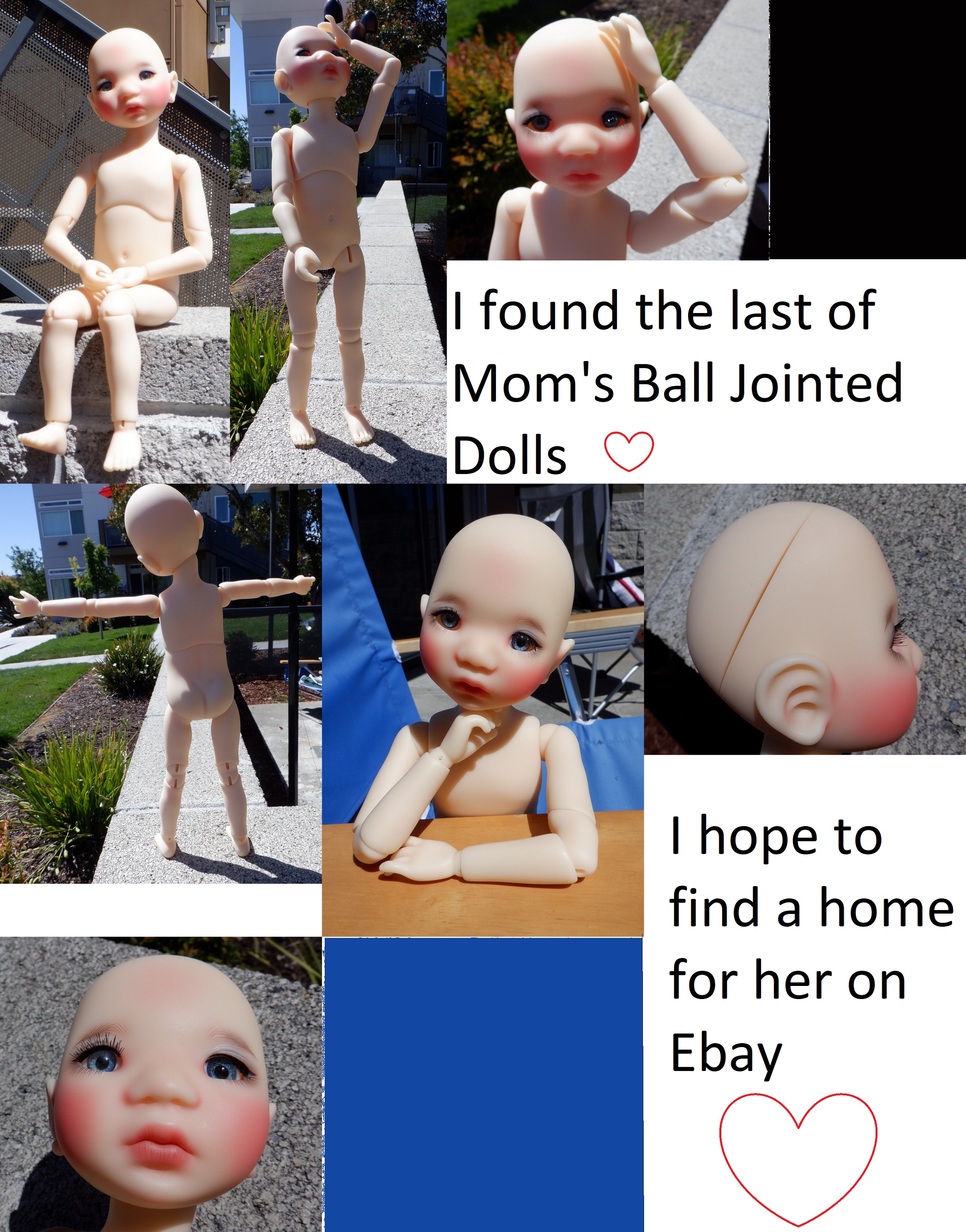 Collage I made of the photos I took of Mom's Ball jointed doll Collage I made of the photos I took of Mom's Ball jointed doll