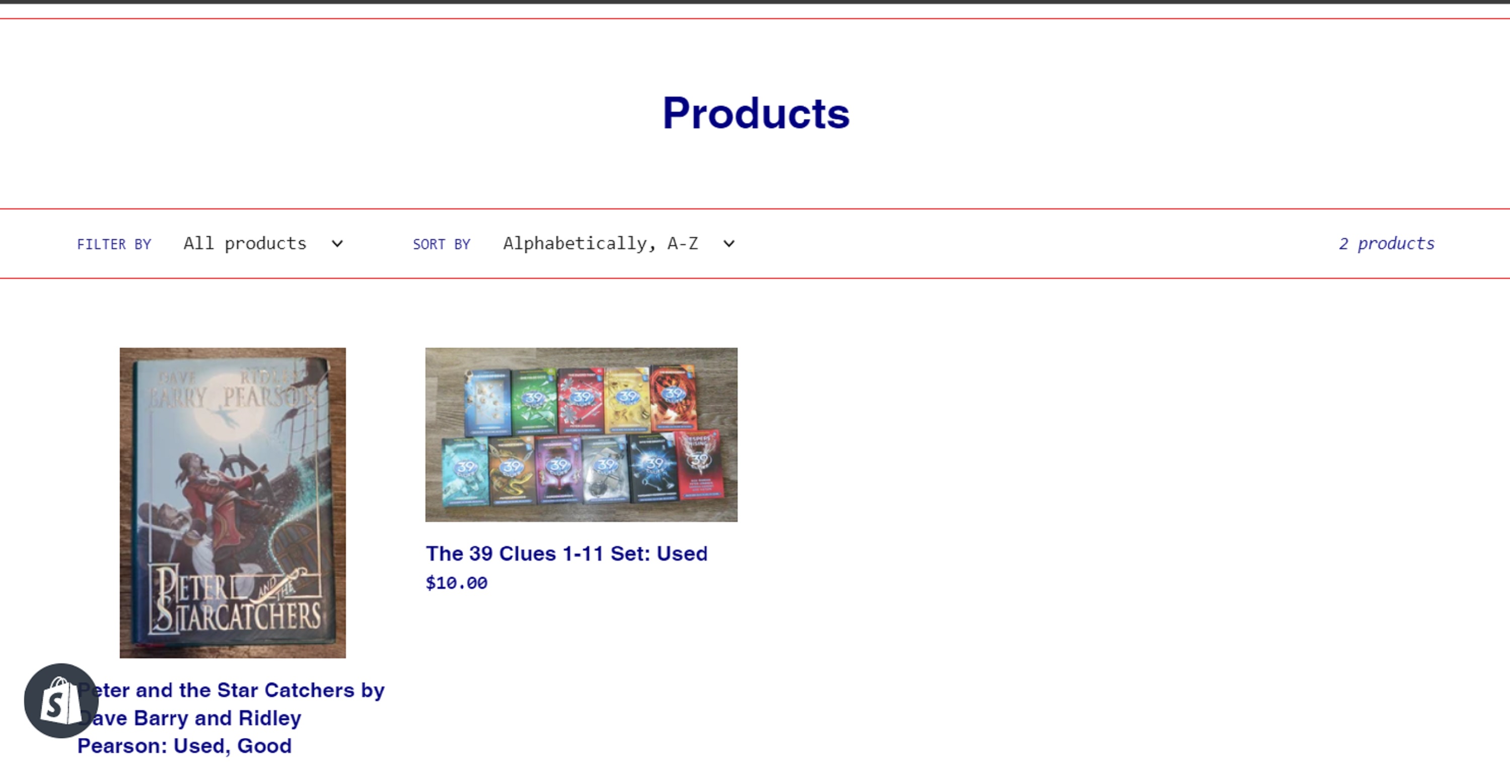 Screencap of my current Shopify items Screencap of my current Shopify items