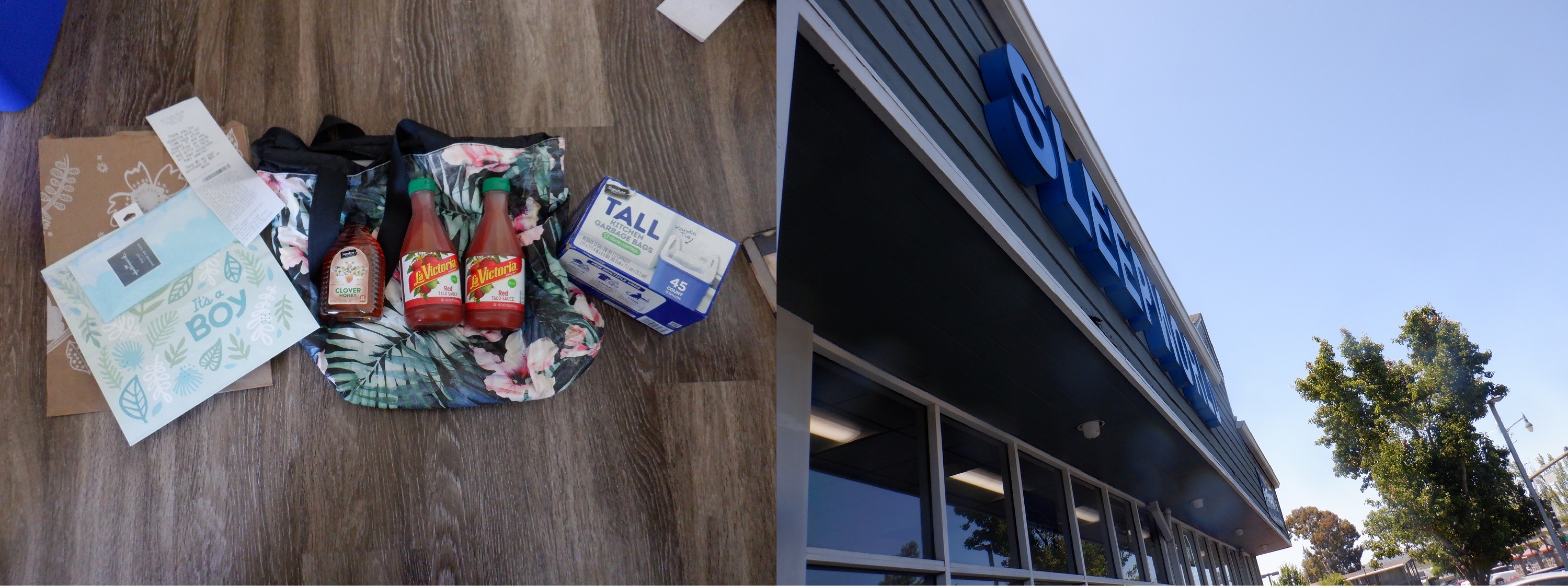 Photo I took of groceries and things I bought and the mattress store sign Photo I took of groceries and things I bought and the mattress store sign