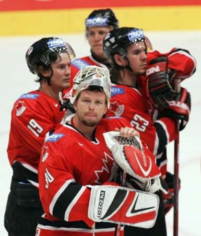Marty Brodeur with Team Canada - After suffering a loss to the Czech's... Marty Brodeur with Team Canada