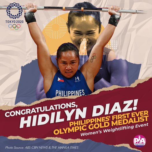 Image of the gold medalist Hidilyn Diaz winner of the 55 kg on weightlifting category 