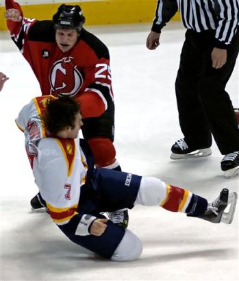 Janssen vs Montador - Ryan Montador goes down as Cam Janssen proves a point!