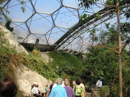 Inside Eden Project - This is a view from inside the Eden project. There are several of these domes (Biomes) and they have lots of different things like coffee and bananas growing in them.