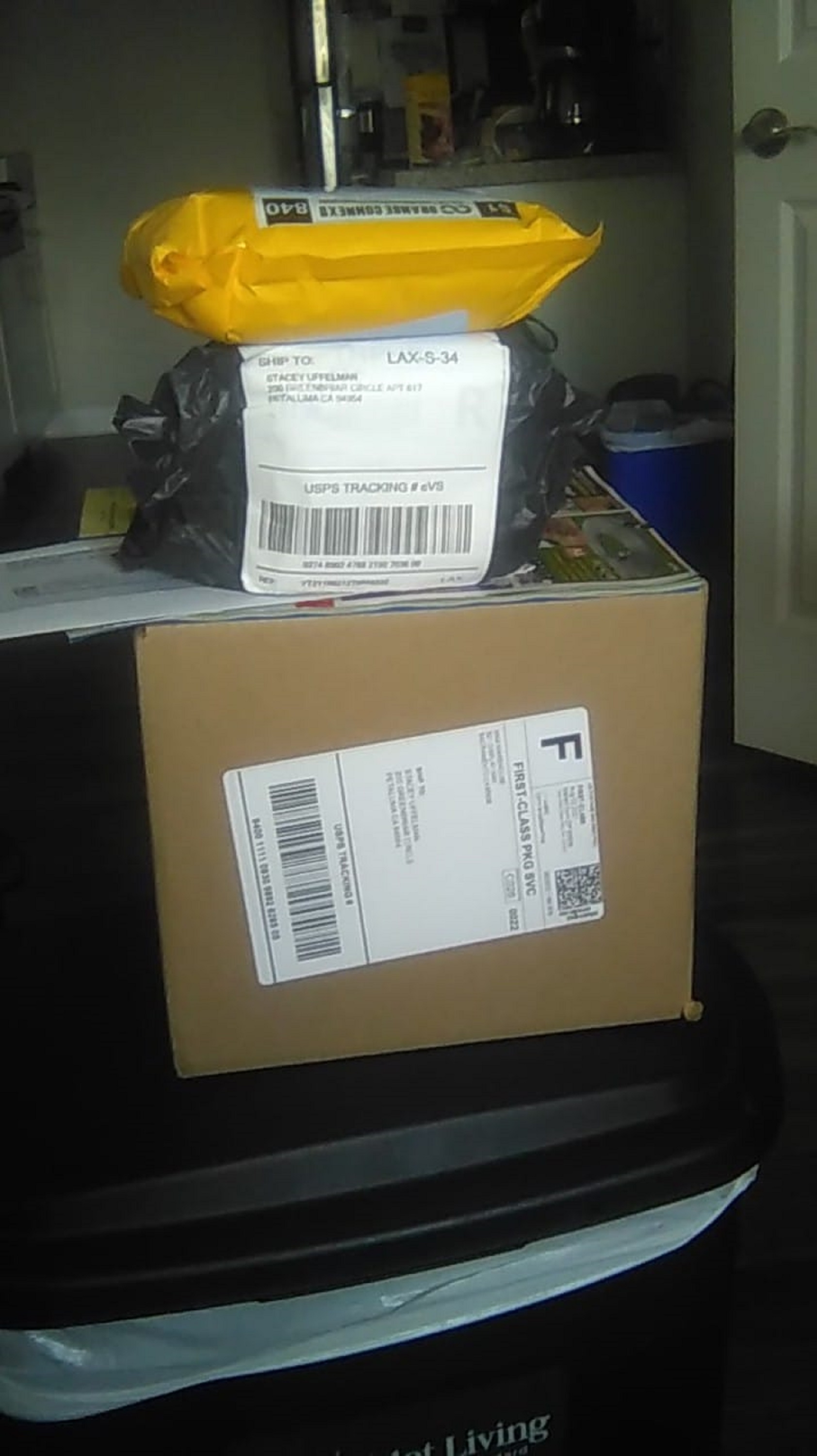 Photo I took of the little tower of packages I got yesterday