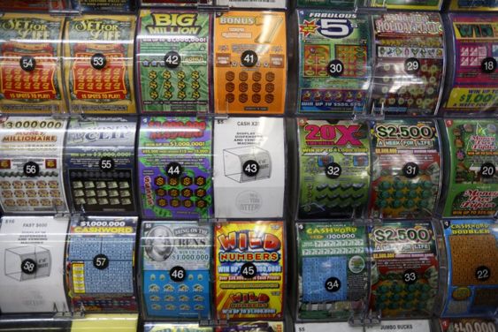 Lottery tickets on a rack Lottery tickets on a rack