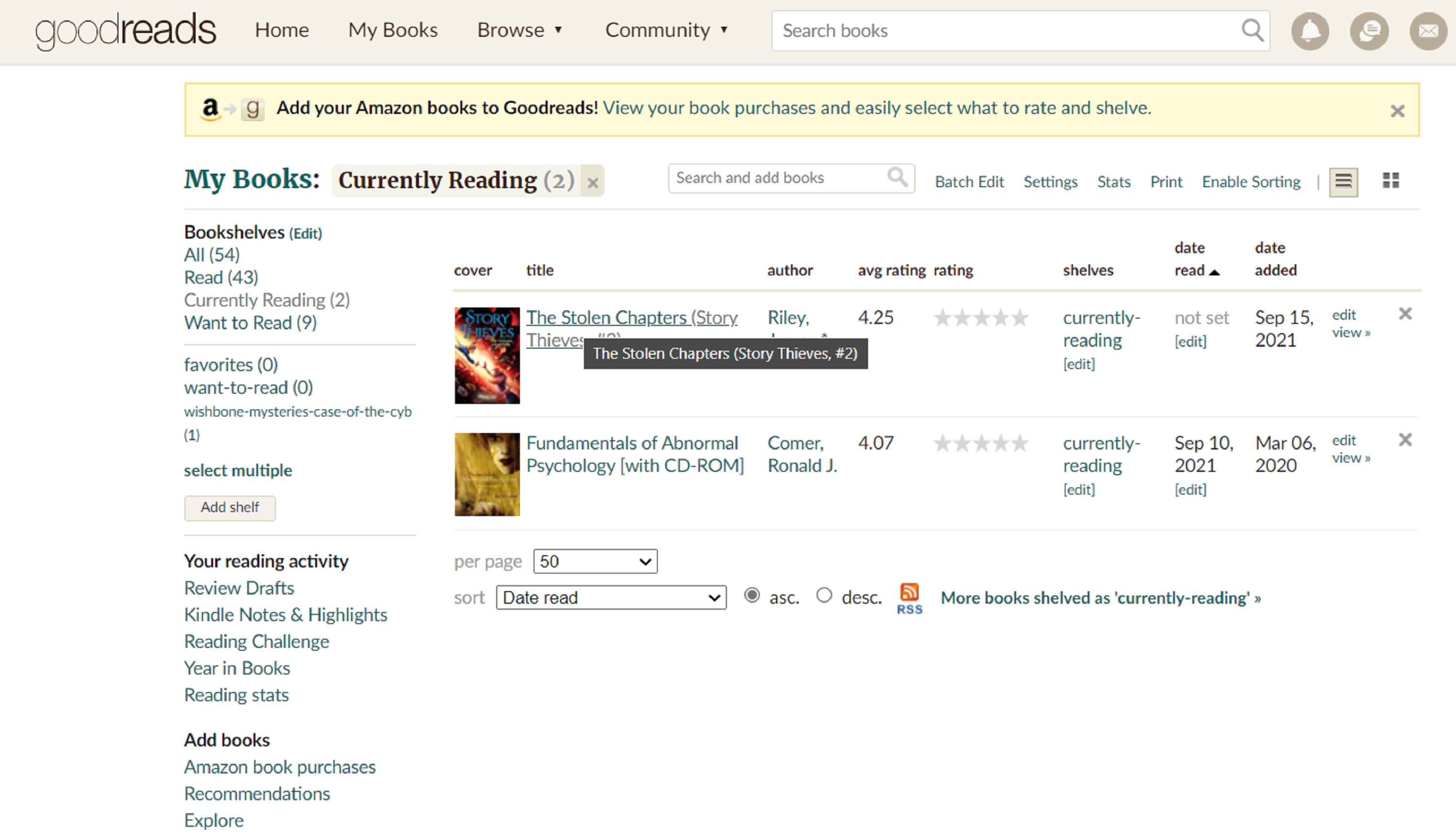 Screencap I took of one of my Good Reads pages Screencap I took of one of my Good Reads pages
